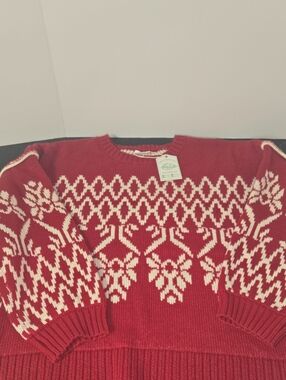 Very J Red Fair Isle Crewneck Sweater with Cream Pattern